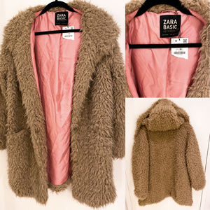 ZARA Basic Women's Faux Fur Fuzzy Coat